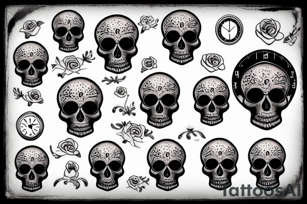 Key, skull, clock tattoo idea