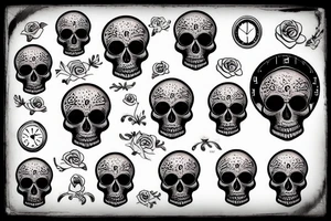 Key, skull, clock tattoo idea