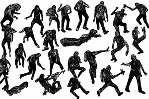 Zombies climb the mountain and sportsmen throw them off and shoot from a helicopter tattoo idea