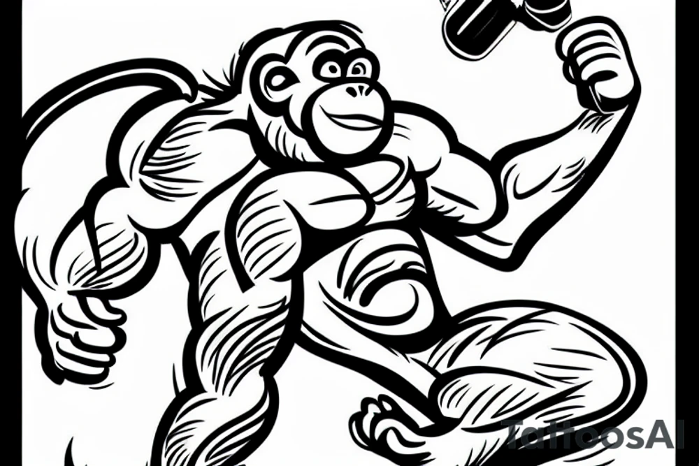 A monkey flexing its muscles and drinking a can of coke tattoo idea