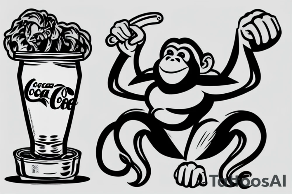 A monkey flexing its muscles and drinking a can of coke tattoo idea