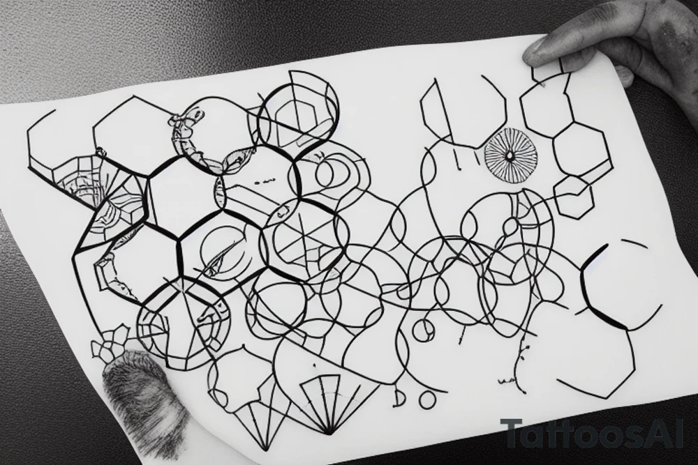 hexagonal, solar system, lines tattoo idea