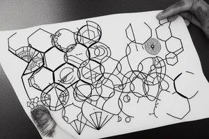 hexagonal, solar system, lines tattoo idea