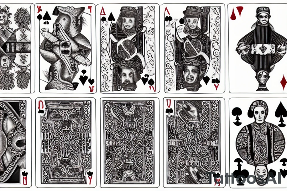 playing card, 5 of copas, acient italian tarot tattoo idea