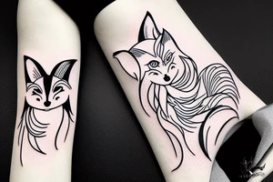 nine tail fox cute fierce fineline kurama tattoo idea
