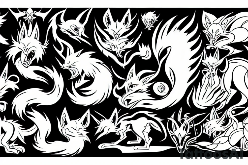 nine tail fox fierce fineline kurama tattoo idea