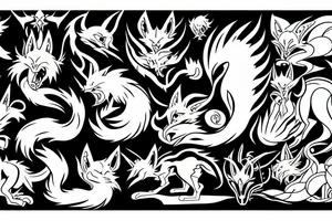 nine tail fox fierce fineline kurama tattoo idea
