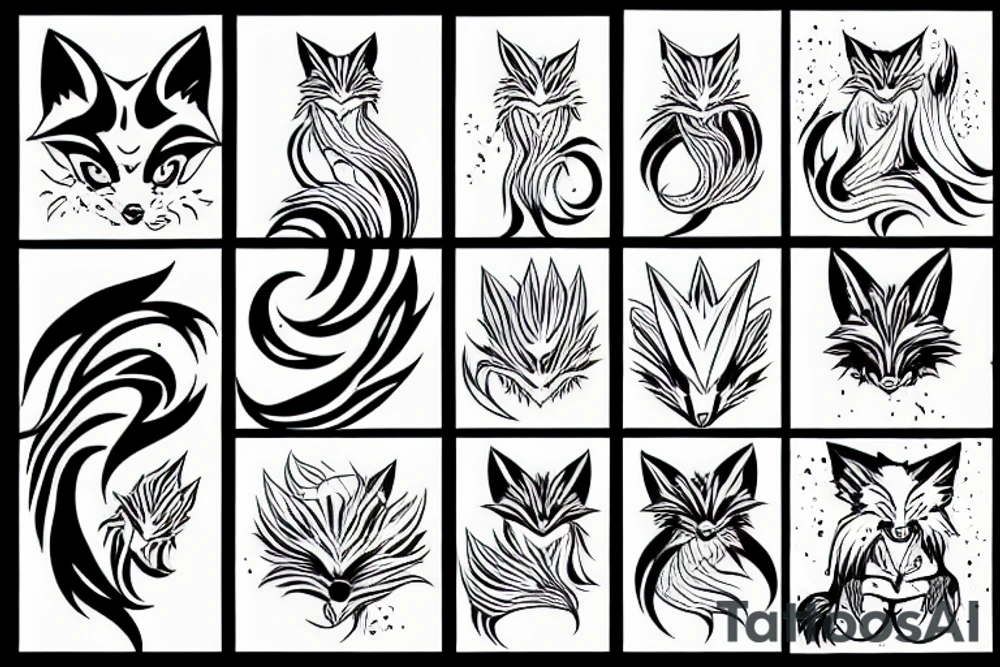 nine tail fox fierce fineline kurama tattoo idea