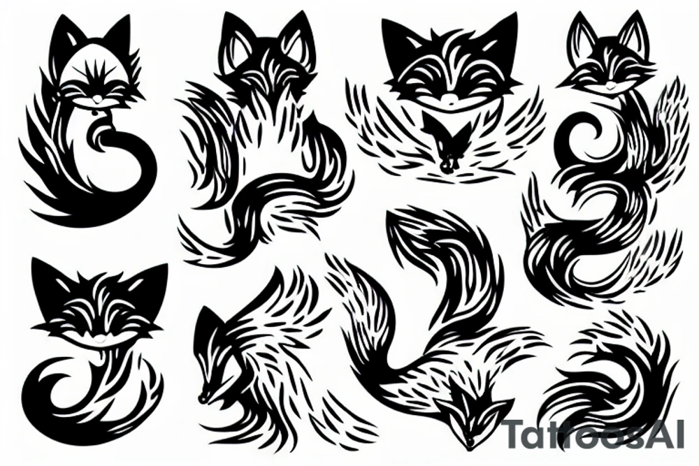 nine tail fox cute tattoo idea