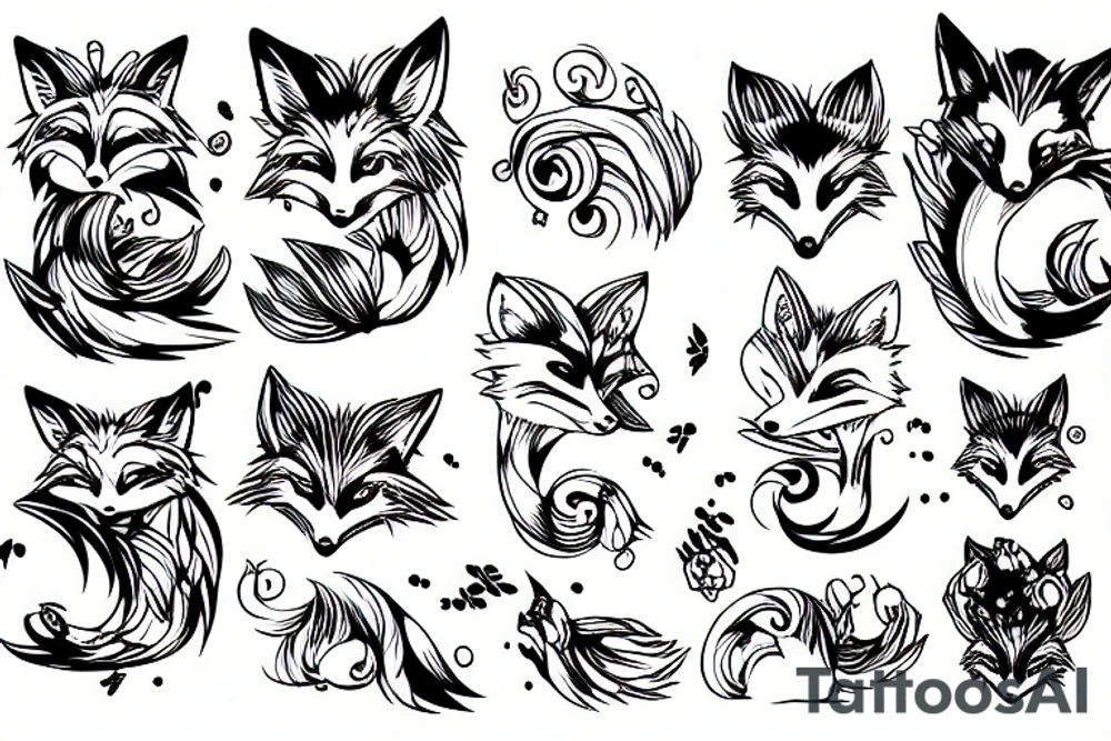 nine tail fox cute tattoo idea