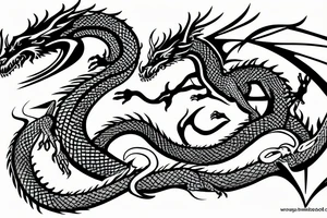 Dragon with cyber tribal lines tattoo idea