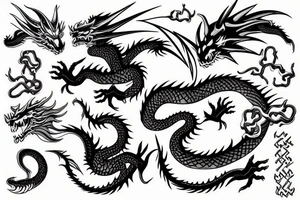 Dragon with cyber tribal lines tattoo idea