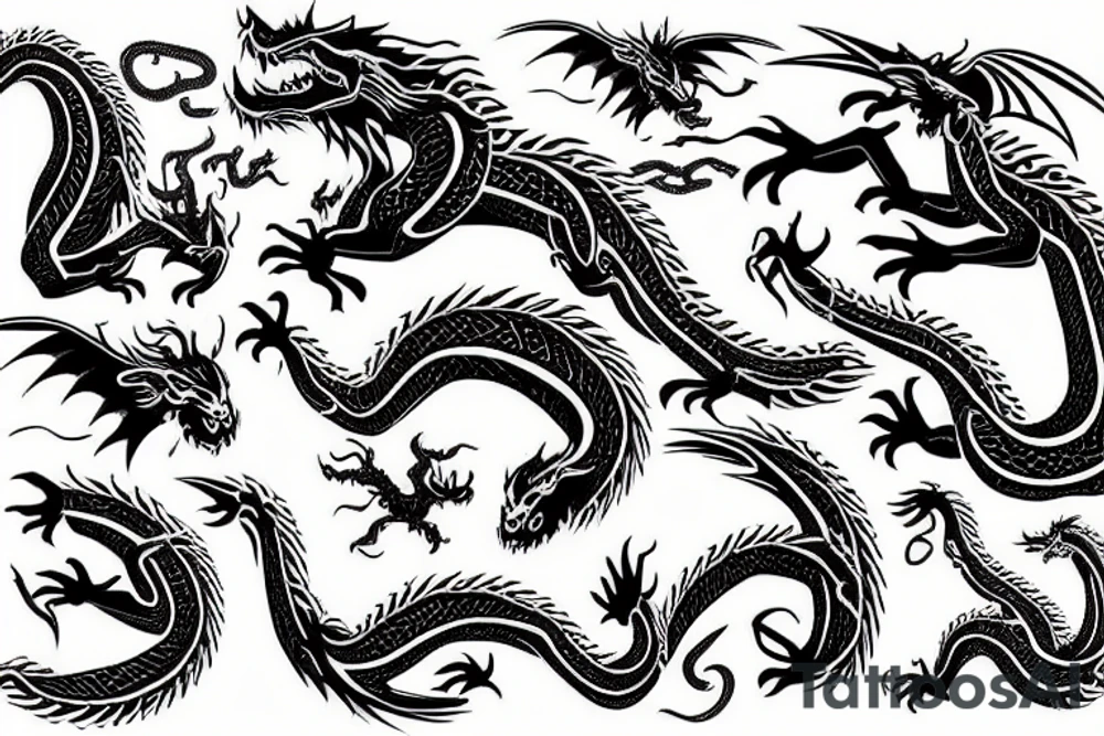 Dragon with cyber tribal lines tattoo idea