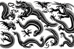 Dragon with cyber tribal lines tattoo idea