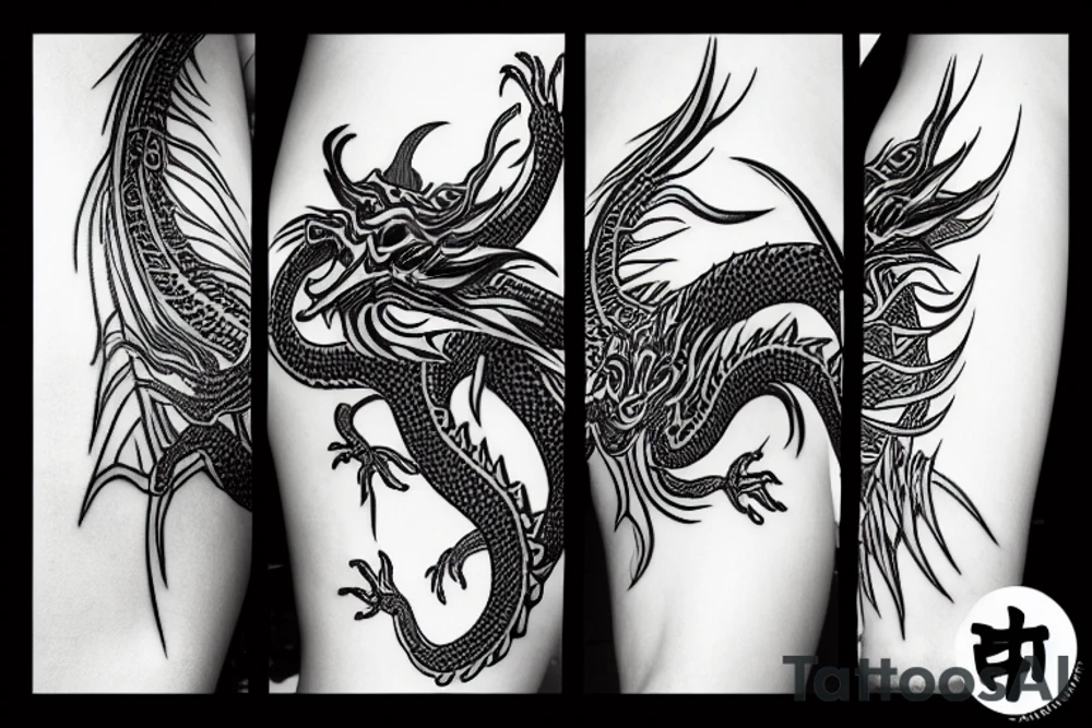 Dragon with cyber tribal lines tattoo idea