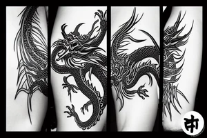 Dragon with cyber tribal lines tattoo idea
