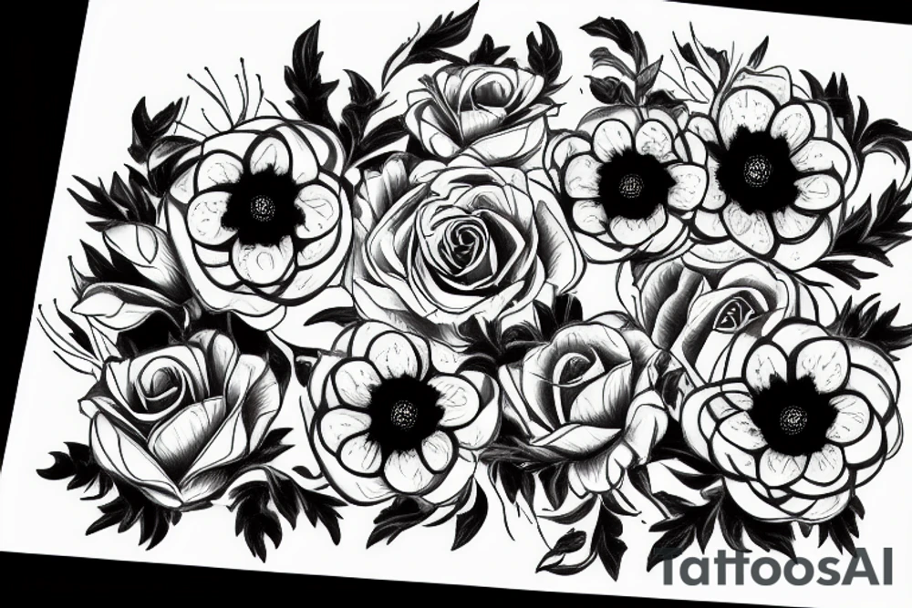 Black hand, flowers tattoo idea