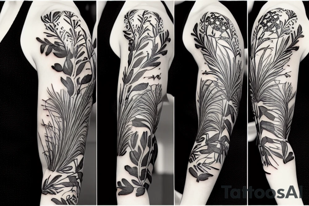 Floral sleeve with grasses tattoo idea
