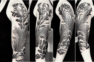 Floral sleeve with grasses tattoo idea