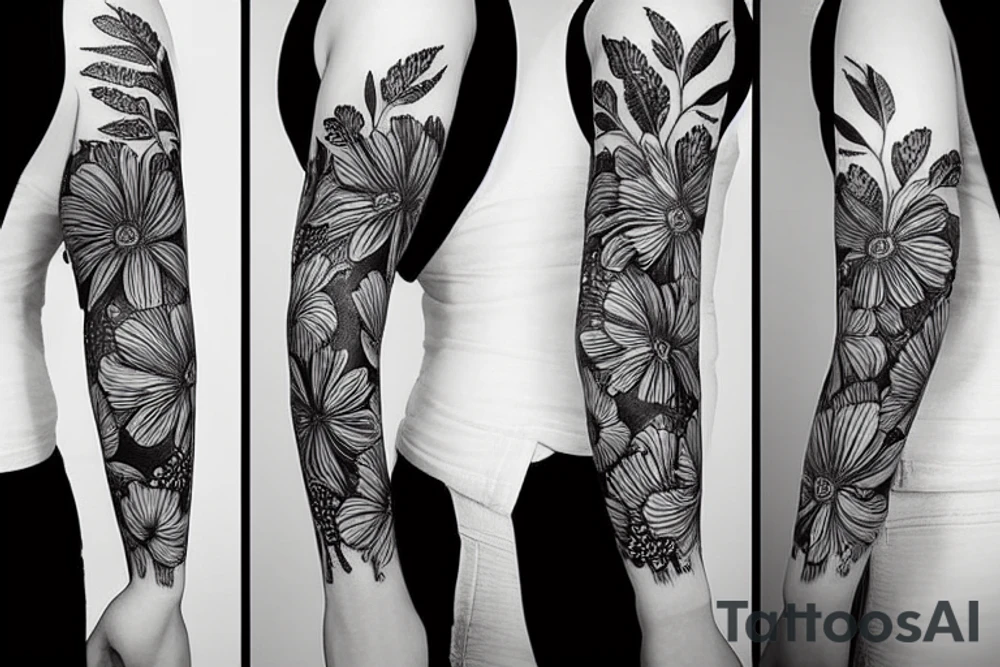 Floral sleeve with grasses tattoo idea