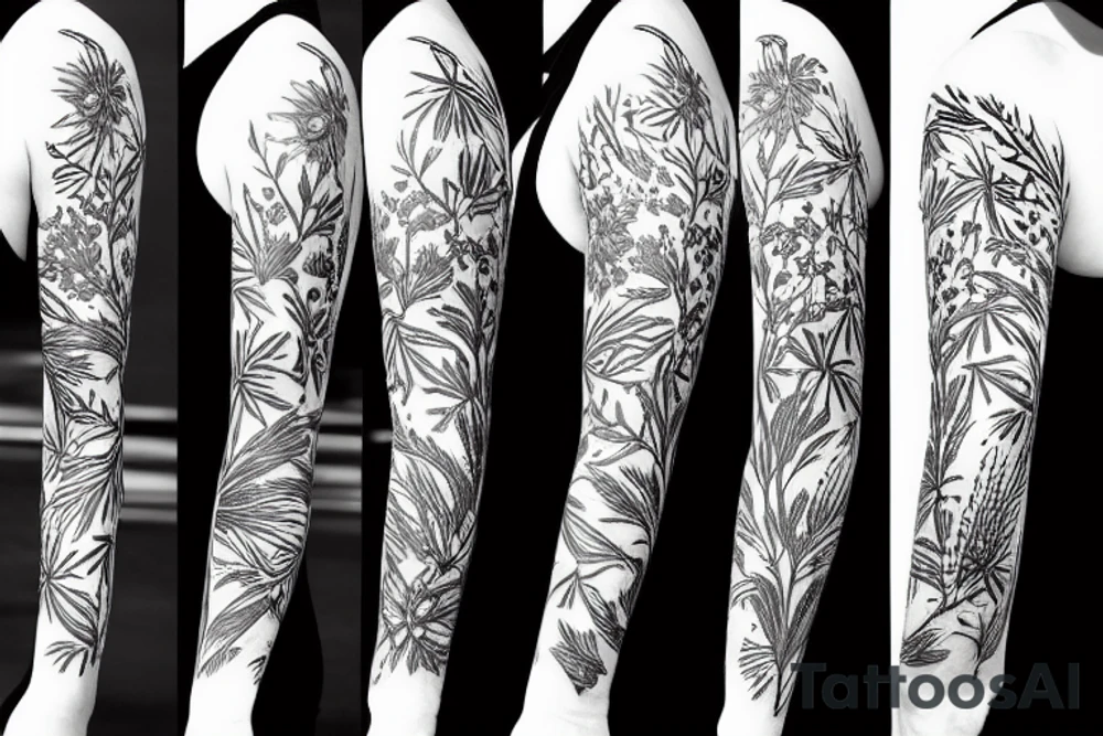 Floral sleeve with grasses tattoo idea