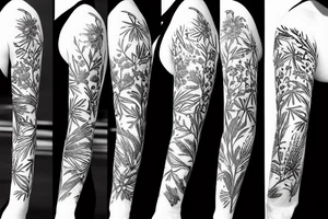 Floral sleeve with grasses tattoo idea