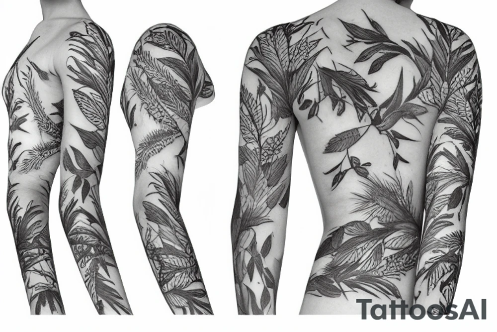 Floral sleeve with grasses tattoo idea