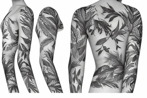 Floral sleeve with grasses tattoo idea