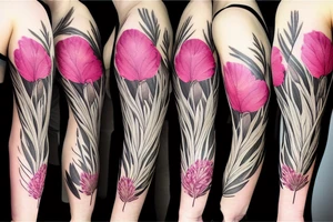 Lily and peonies sleeve with wild grasses like a prairie scene tattoo idea