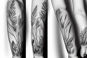 Lily and peonies sleeve with wild grasses like a prairie scene tattoo idea