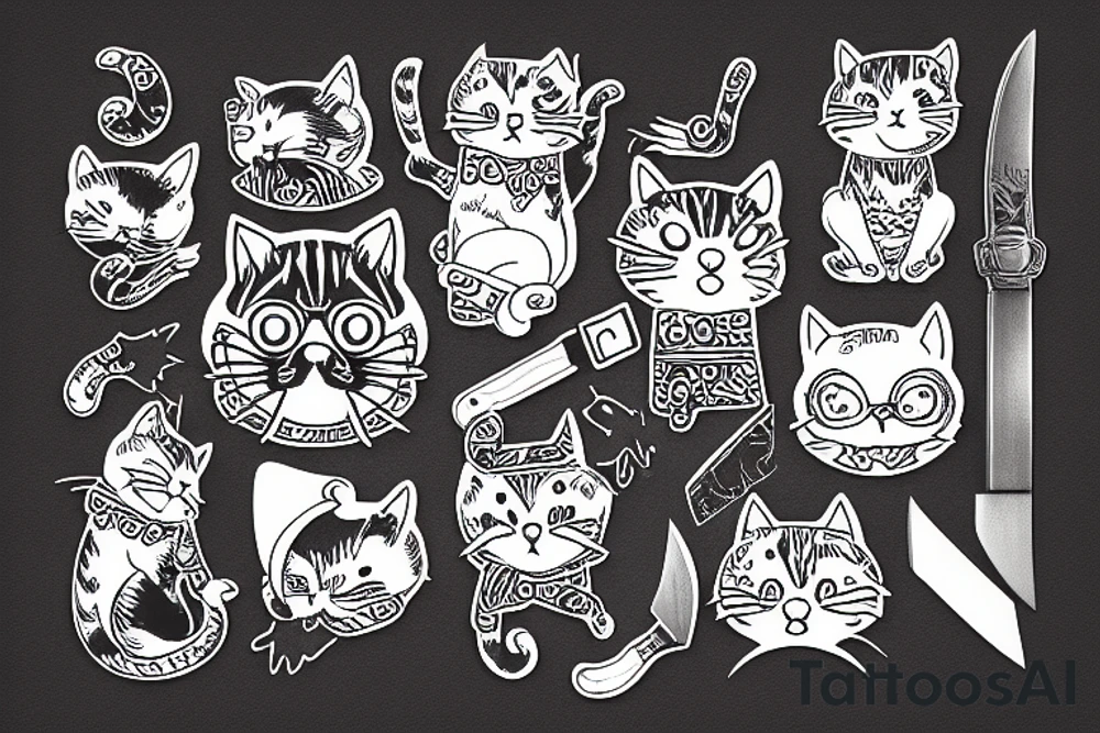 Cat with cookie and knife tattoo idea