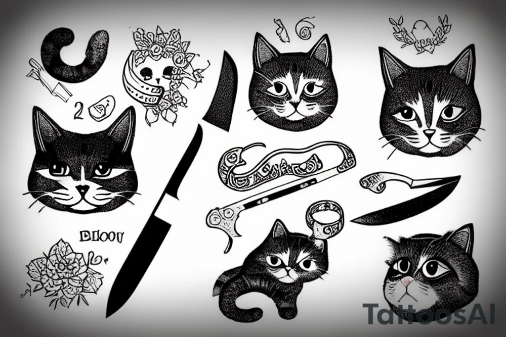 Cat with cookie and knife tattoo idea