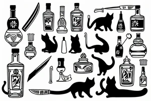 Vodka and cat with knife tattoo idea