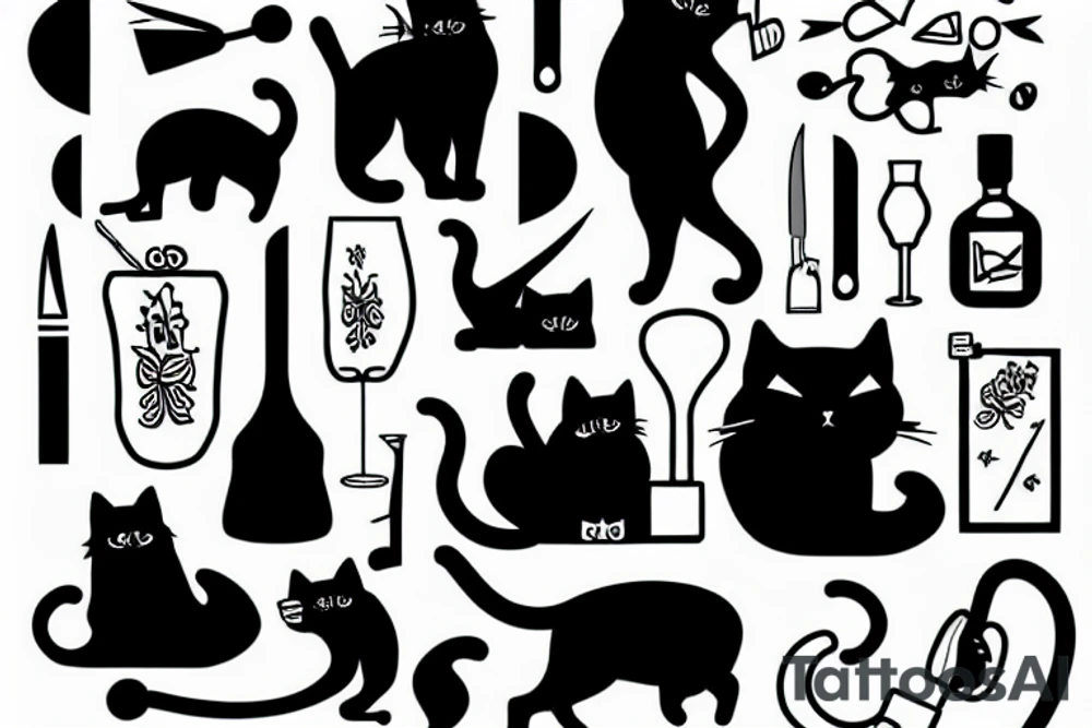 Vodka and cat with knife tattoo idea
