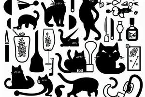Vodka and cat with knife tattoo idea