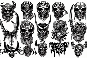 Demonic knife with skulls and norse mythology tattoo idea