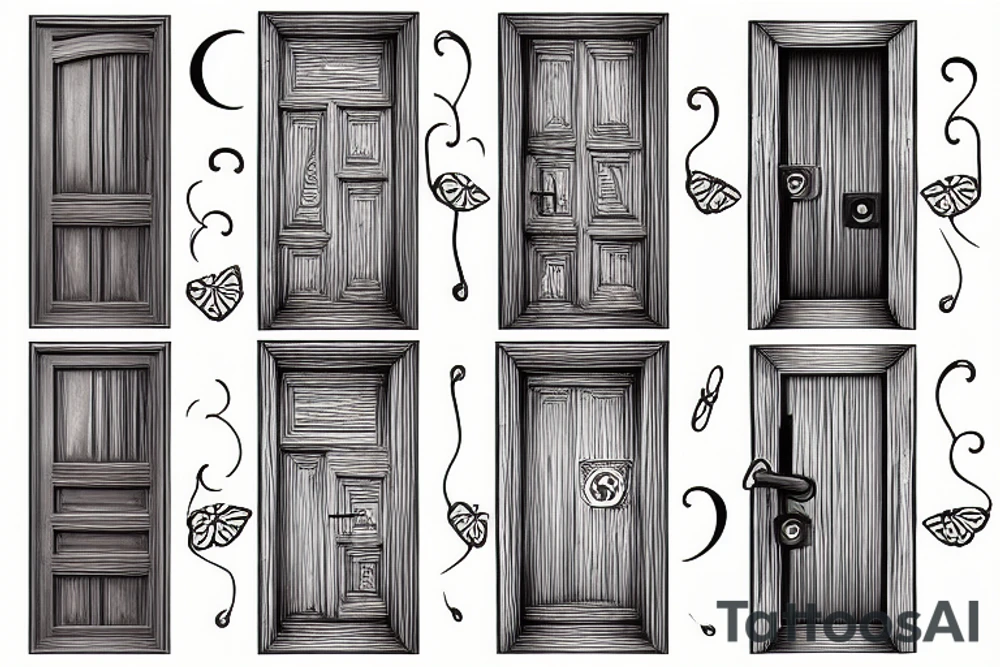 Brick wall enter wooden door lock tattoo idea