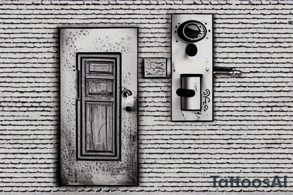 Brick wall enter wooden door lock tattoo idea