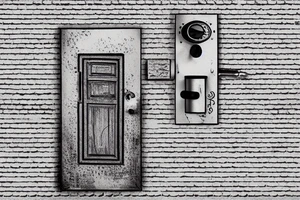 Brick wall enter wooden door lock tattoo idea
