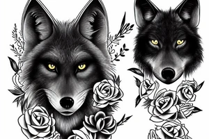 Black wolf in strange pose with white rabbit tattoo idea