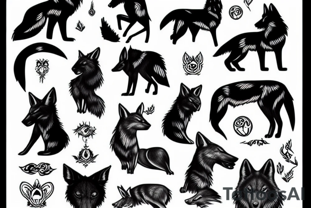 Black wolf in strange pose with white rabbit tattoo idea Black wolf in strange pose with white rabbit tattoo idea