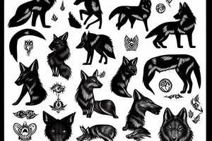 Black wolf in strange pose with white rabbit tattoo idea