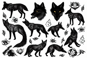 Black wolf in strange pose with white rabbit tattoo idea