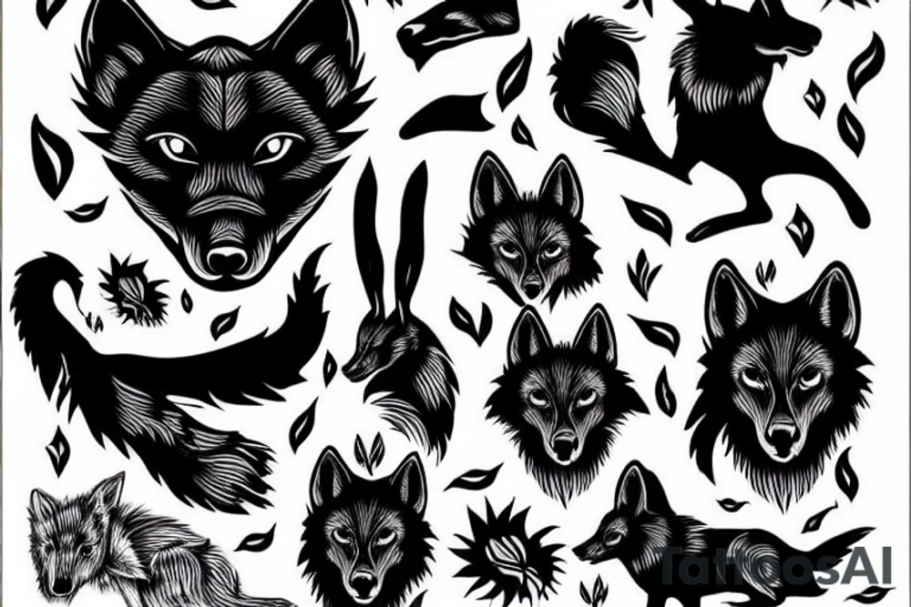 Black wolf in strange pose with white rabbit tattoo idea Black wolf in strange pose with white rabbit tattoo idea