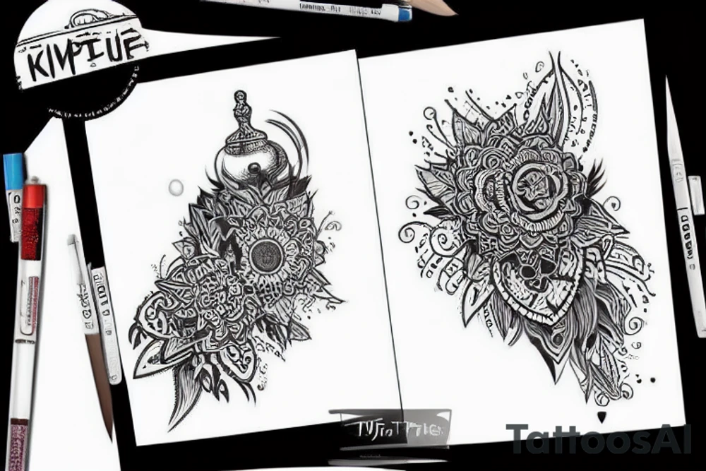 Четыре тотема по кругу , между ними шаман гоблин tattoo idea