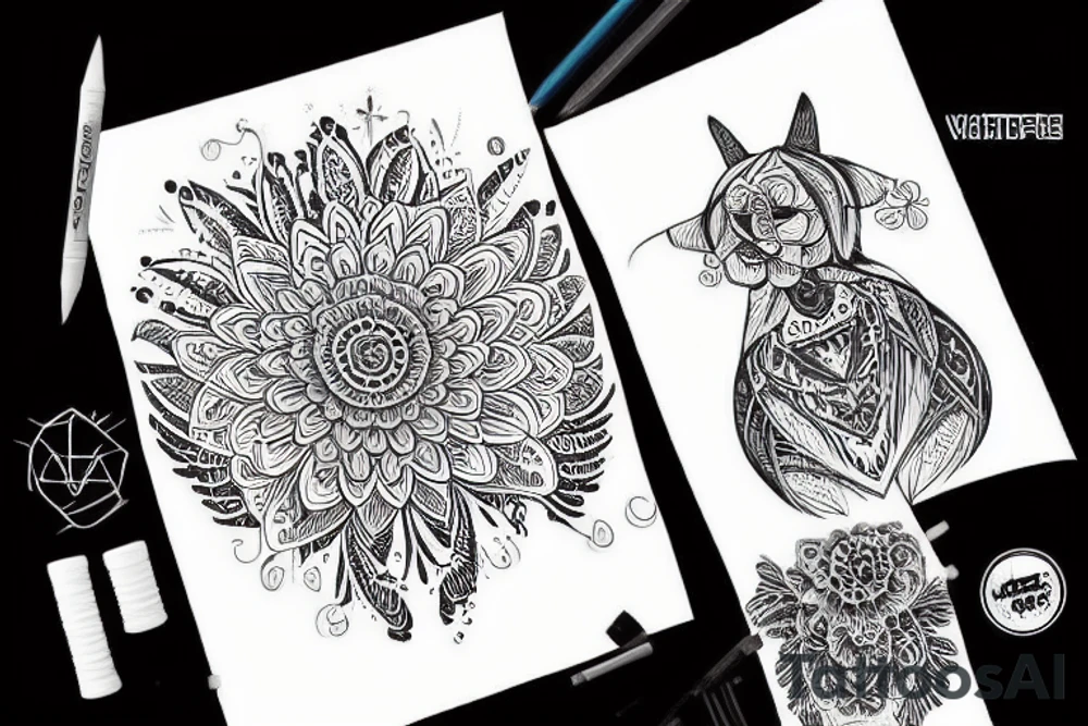 Четыре тотема по кругу , между ними шаман гоблин tattoo idea