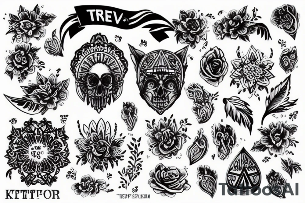 Четыре тотема по кругу , между ними шаман гоблин tattoo idea