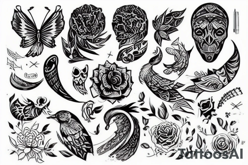 Четыре тотема по кругу , между ними шаман гоблин tattoo idea