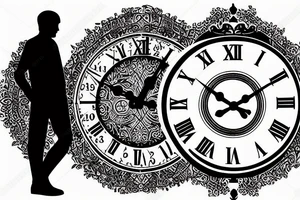 Clock tower with time showing 10:01 with silhouette of man and daughter tattoo idea