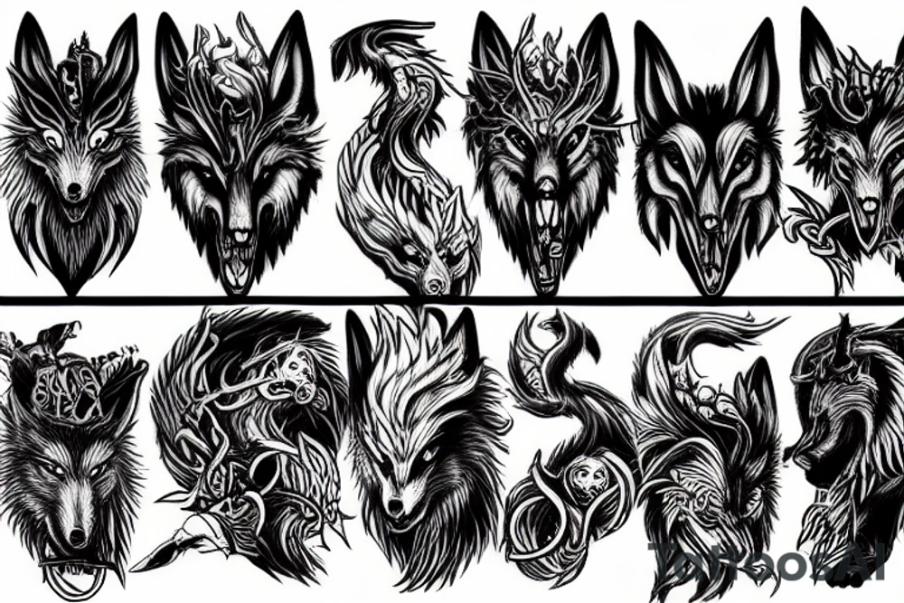 Norse designs that fade into Fenrir the wolf tattoo idea